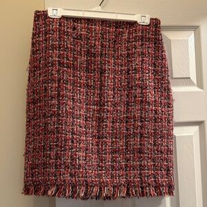 Talbots skirt Red and Black Tweed Pencil Skirt EUC size 6 Fringe